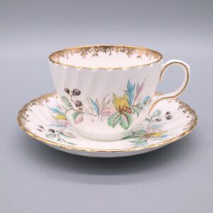 Aynsley Fine Bone China Pattern 2521 Gold Trim Flowers Vintage Cup & Saucer Set